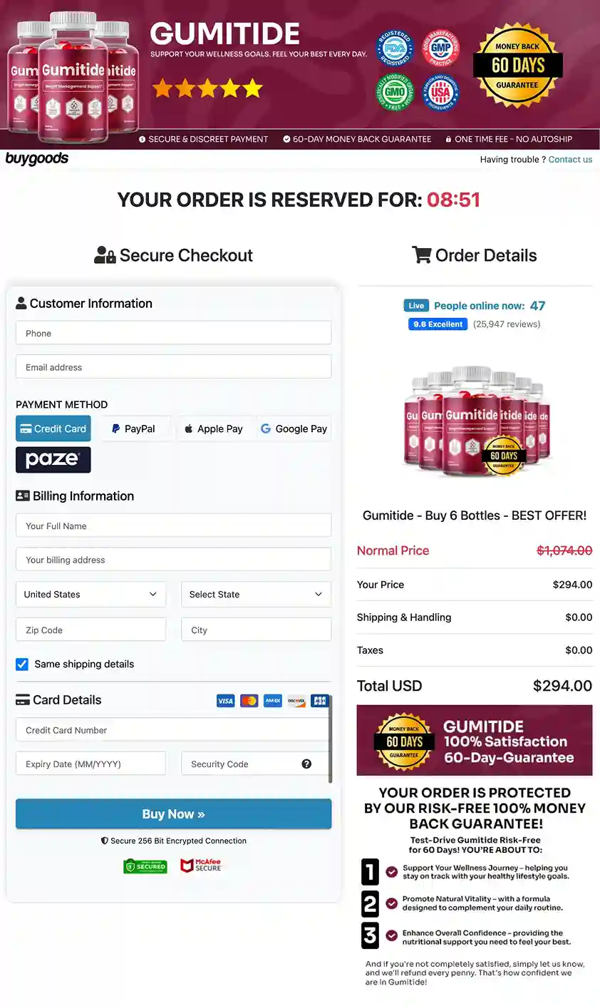 Gumitide Secure Payment Checkout Weight Management Gummy